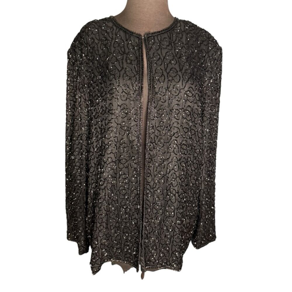 Vtg Silk Beaded Statement Whimsigoth Evening Jacket Womens Size 1X Glam